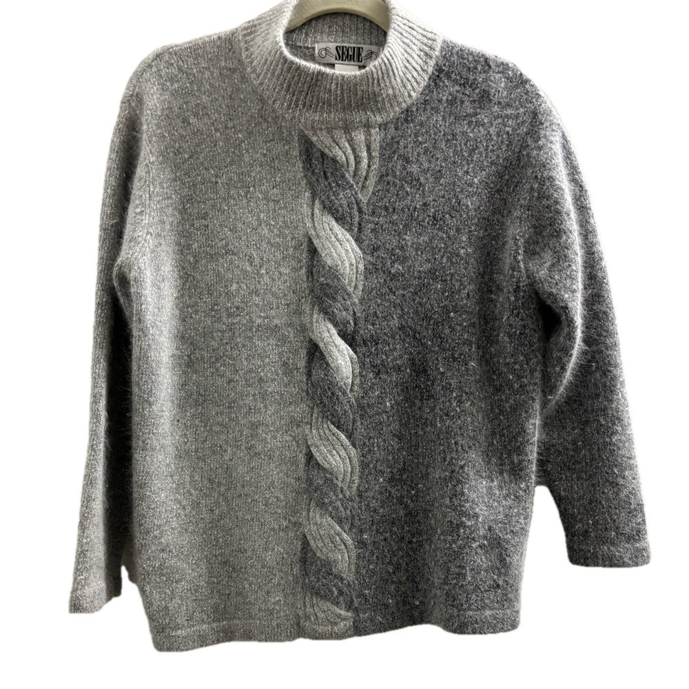 Vintage Segue Gray Cable Knit Women's Sweater Silk/Angora/Lambswool blend